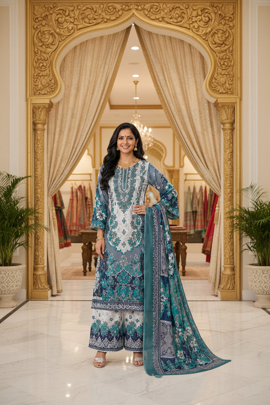 *Crepe Silk Printed Women Unstitched Dress Material*