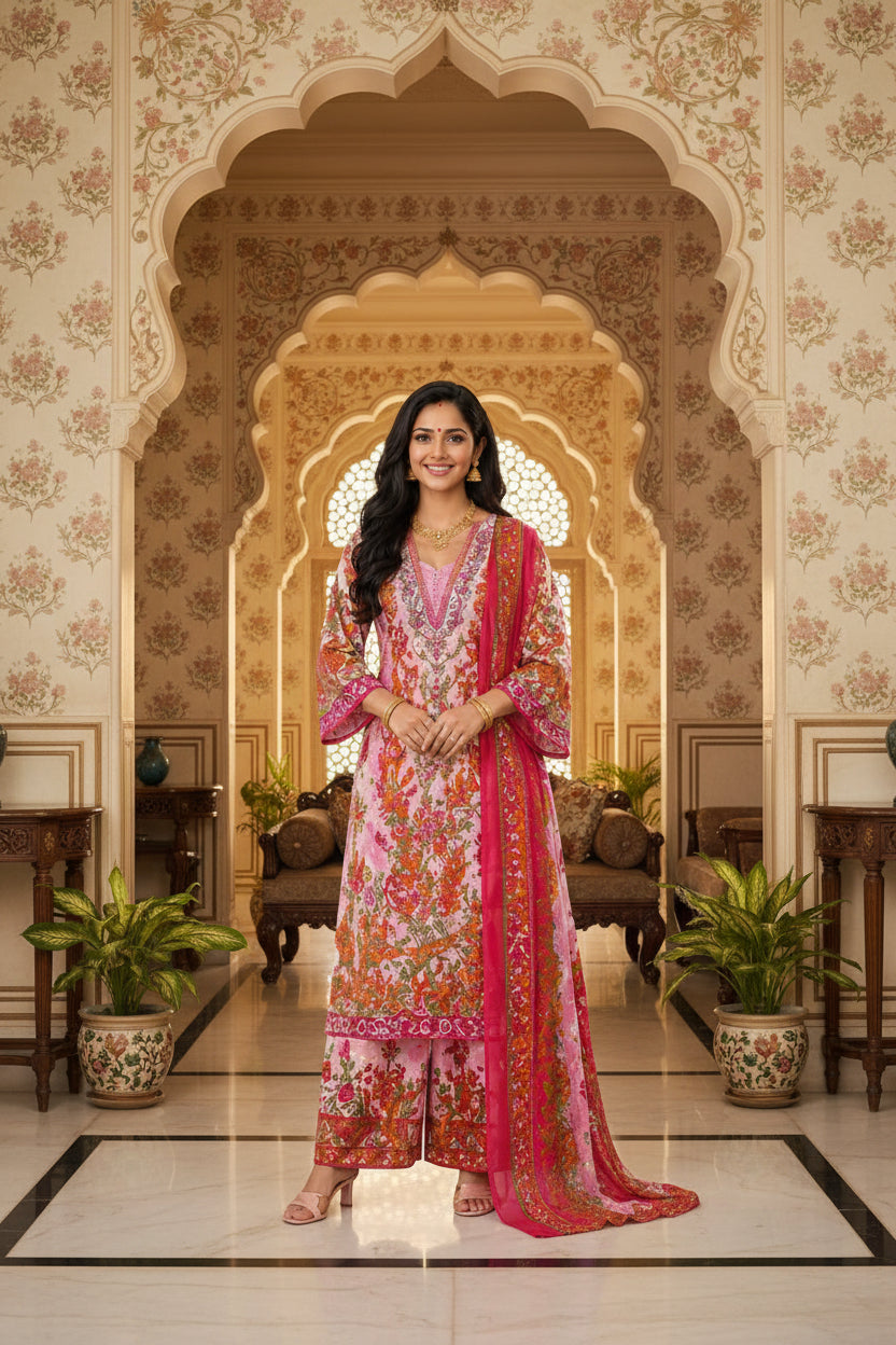 *Crepe Silk Printed Women Unstitched Dress Material*