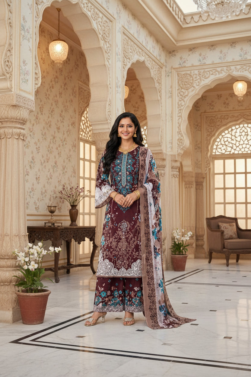 *Crepe Silk Printed Women Unstitched Dress Material*